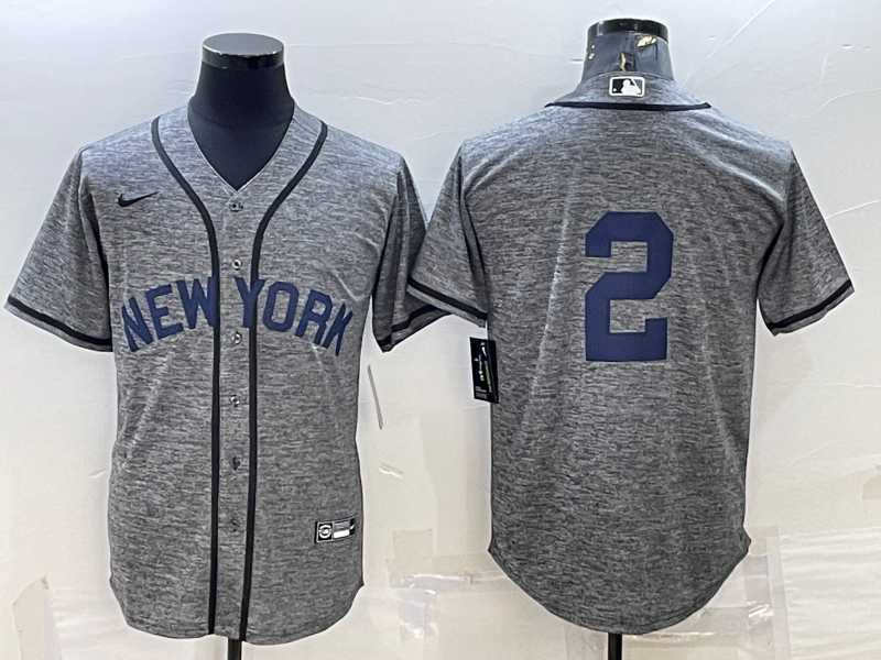 Mens New York Yankees #2 Derek Jeter No Name Grey Gridiron Cool Base Stitched Jersey->new york yankees->MLB Jersey